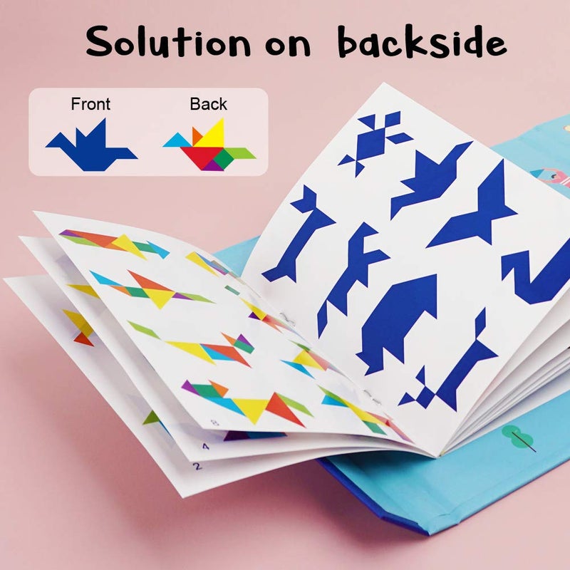 Beestech Wooden Tangram Puzzle Book, Travel Games for Kids in Car, Plane or Take Out for Restaurant, Educational Learning Puzzles Toys, On The Go Toys for Kids, Boys, Girls 3,4,5,6,7,8 Years Old - Image 3